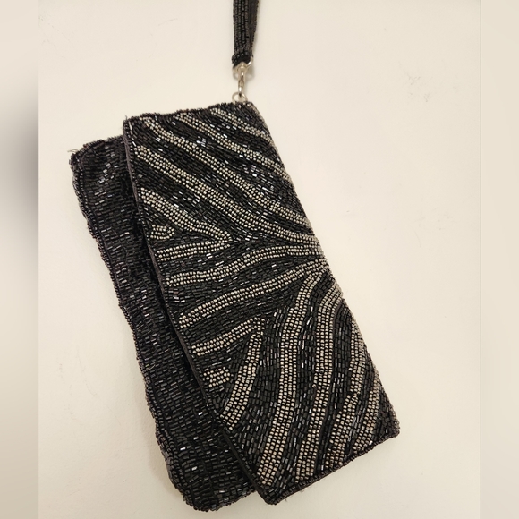 Express beaded black grey silver clutch